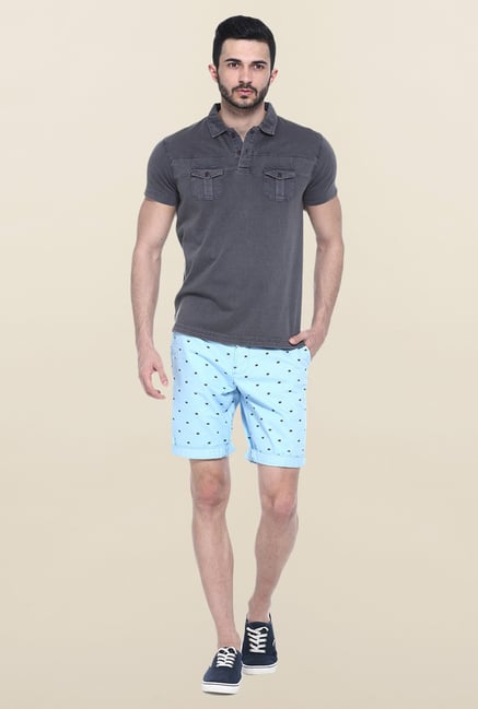 Basics Sky Blue Printed Casual Shorts Basics Sky Blue Printed Casual Shorts