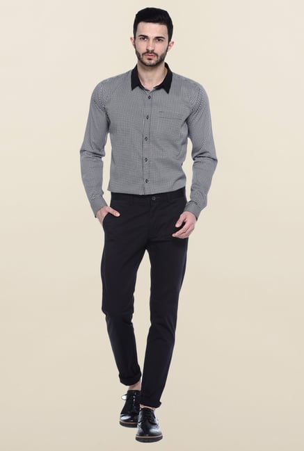 Basics Black Printed Cotton Casual Shirt Basics Black Printed Cotton Casual Shirt