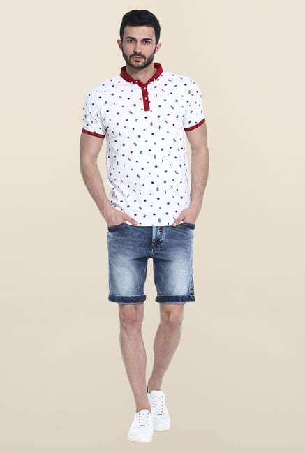Basics White Printed Polo T-Shirt Basics White Printed Polo T-Shirt