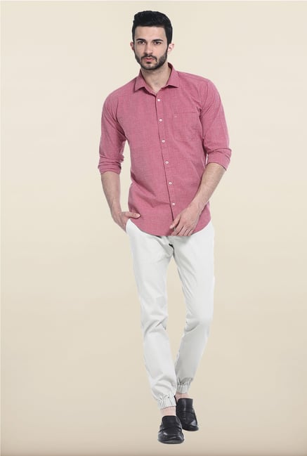 Basics Maroon Solid Casual Shirt Basics Maroon Solid Casual Shirt