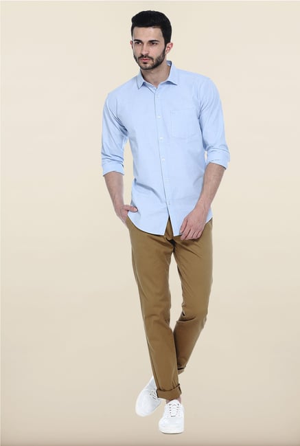Basics Sky Blue Solid Casual Shirt Basics Sky Blue Solid Casual Shirt