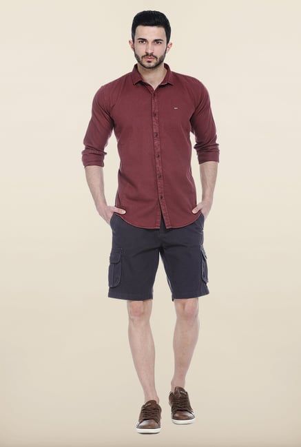 Basics Red Solid Slim Fit Casual Shirt Basics Red Solid Slim Fit Casual Shirt