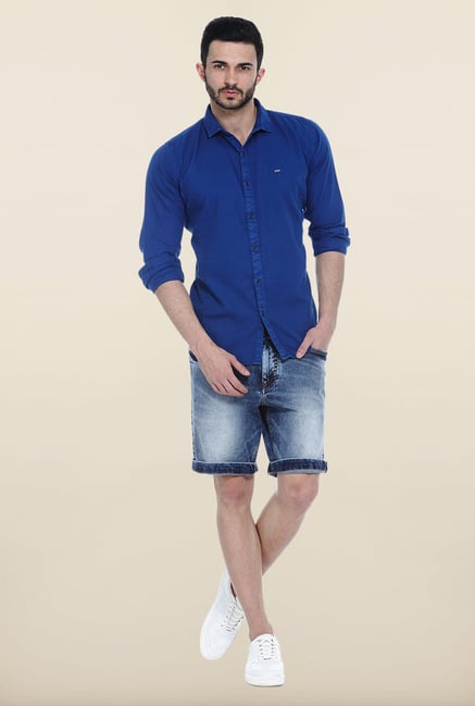 Basics Blue Slim Fit Casual Shirt Basics Blue Slim Fit Casual Shirt