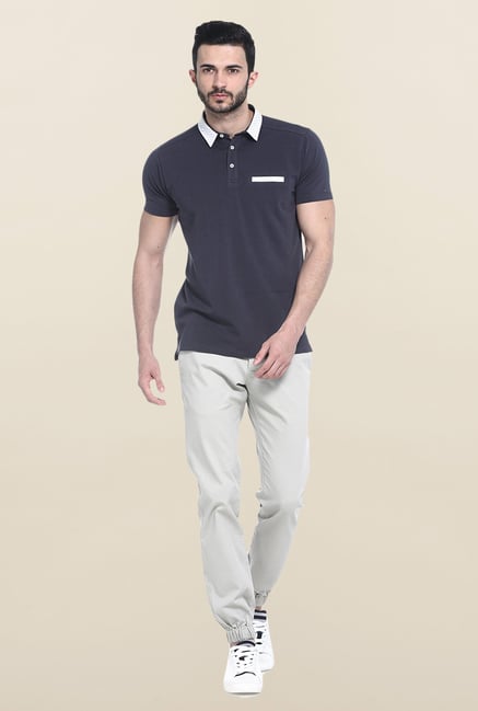 Basics Dark Grey Slim Fit Polo T-Shirt Basics Dark Grey Slim Fit Polo T-Shirt