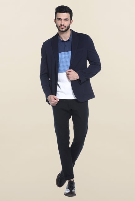 Basics Blue Printed Polo T-Shirt Basics Blue Printed Polo T-Shirt