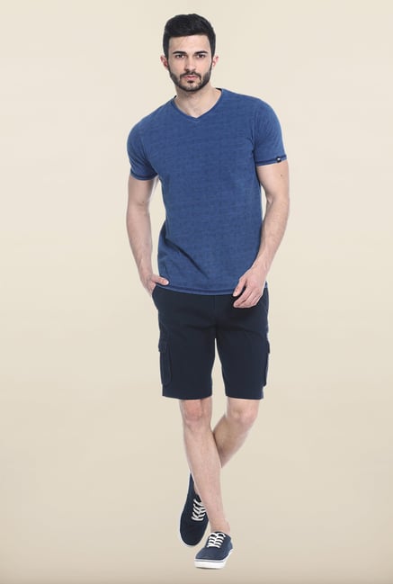 Basics Blue Short Sleeves Printed T-Shirt Basics Blue Short Sleeves Printed T-Shirt