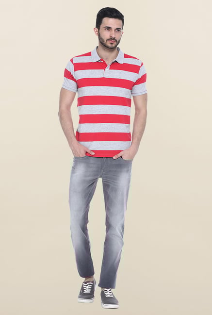 Basics Grey & Red Polo T-Shirt Basics Grey & Red Polo T-Shirt