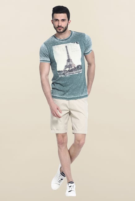 Basics Green Printed Slim fit T-Shirt Basics Green Printed Slim fit T-Shirt