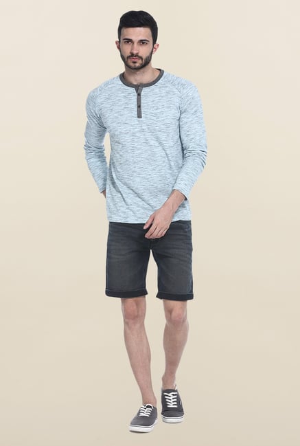 Basics Blue Solid Full Sleeves T-Shirt Basics Blue Solid Full Sleeves T-Shirt