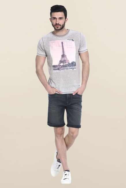 Basics Grey Short Sleeves Printed Slim fit T-Shirt Basics Grey Short Sleeves Printed Slim fit T-Shirt