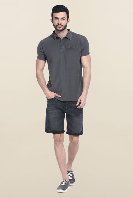 Basics Dark Grey Solid Polo T-Shirt Basics Dark Grey Solid Polo T-Shirt