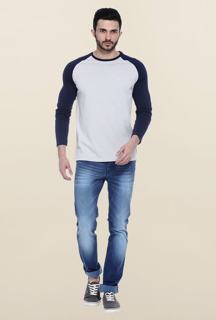Basics Grey Full Sleeves Printed T-Shirt Basics Grey Full Sleeves Printed T-Shirt