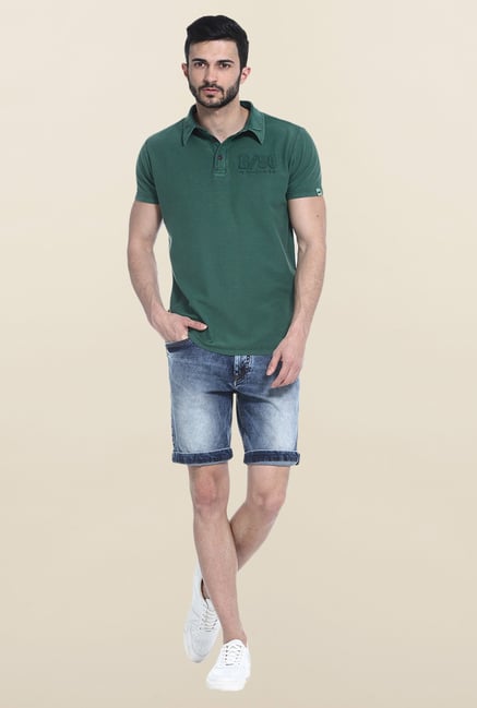 Basics Green Solid Slim Fit Polo T-Shirt Basics Green Solid Slim Fit Polo T-Shirt