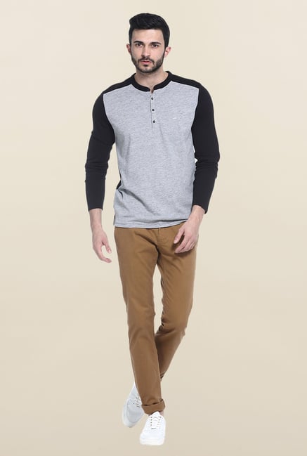 Basics Grey Full Sleeves Solid T-Shirt Basics Grey Full Sleeves Solid T-Shirt