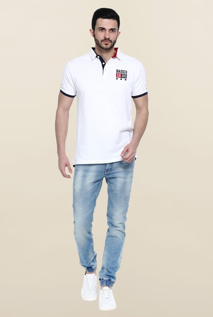 Basics White Solid Polo T-Shirt Basics White Solid Polo T-Shirt