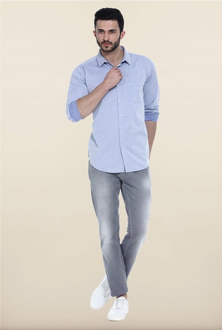 Basics Blue Solid Cotton Casual Shirt Basics Blue Solid Cotton Casual Shirt