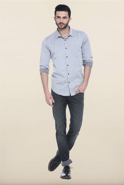 Basics Grey Solid Casual Shirt Basics Grey Solid Casual Shirt