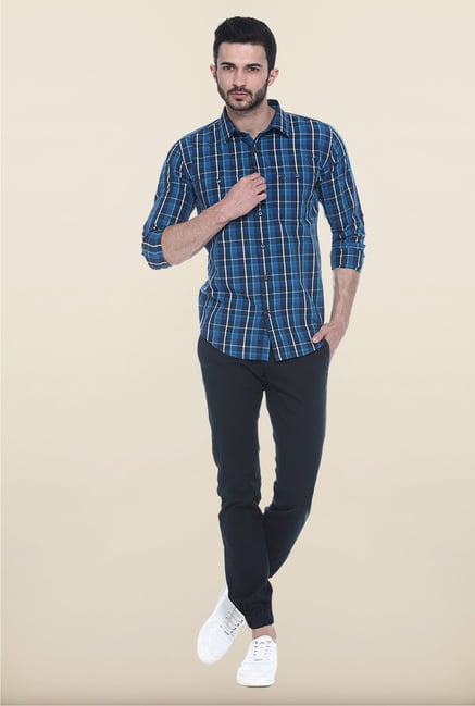 Basics Navy Solid Straight Fit Chinos Basics Navy Solid Straight Fit Chinos