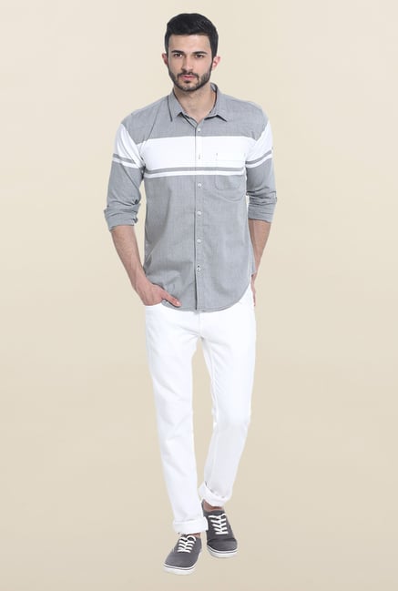 Basics Grey Solid Casual Shirt Basics Grey Solid Casual Shirt