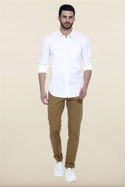 Basics White Solid Cotton Casual Shirt Basics White Solid Cotton Casual Shirt