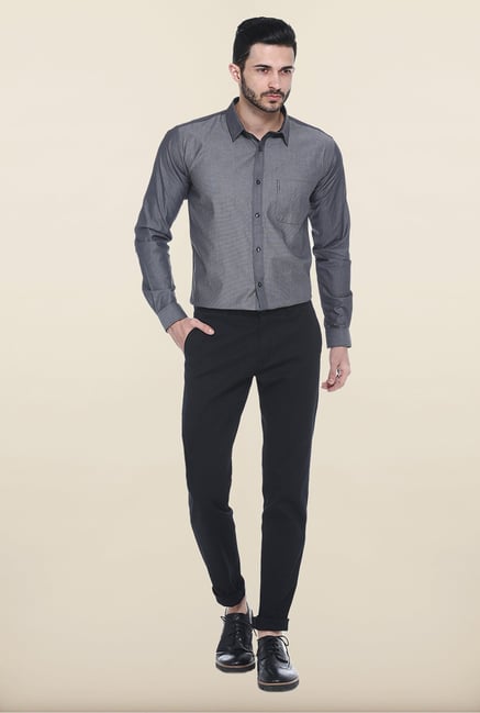 Basics Black Solid Straight Fit Chinos Basics Black Solid Straight Fit Chinos