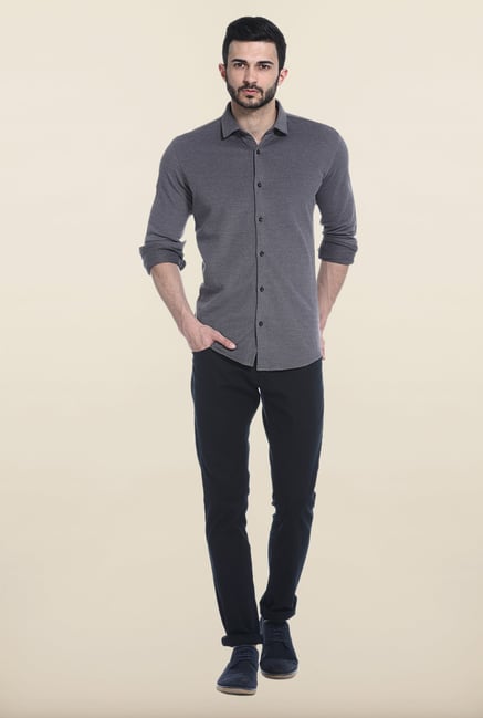 Basics Black Solid Cotton Casual Shirt Basics Black Solid Cotton Casual Shirt