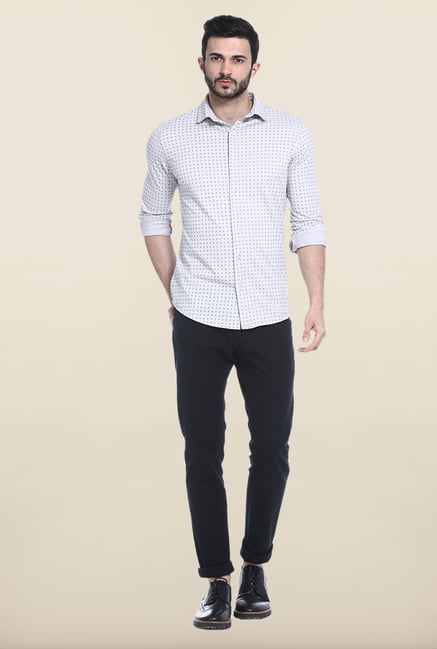 Basics Light Grey Printed Slim Fit Casual Shirt Basics Light Grey Printed Slim Fit Casual Shirt