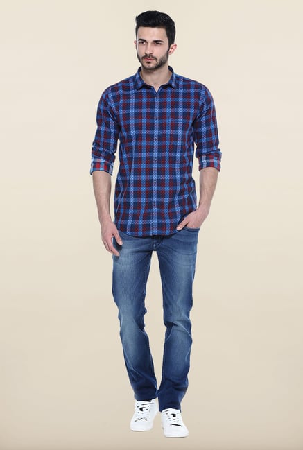 Basics Blue Checked Casual Shirt Basics Blue Checked Casual Shirt