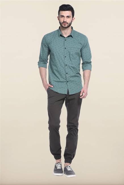Basics Green Printed Casual Shirt Basics Green Printed Casual Shirt