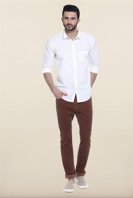 Basics White Printed Casual Shirt Basics White Printed Casual Shirt
