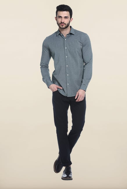 Basics Grey Cotton Slim Fit Casual Shirt Basics Grey Cotton Slim Fit Casual Shirt