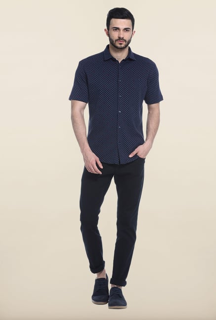Basics Navy Cotton Casual Shirt Basics Navy Cotton Casual Shirt