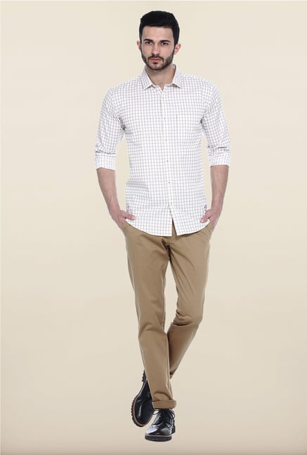 Basics White Checks Cotton Casual Shirt Basics White Checks Cotton Casual Shirt