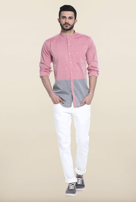 Basics Pink & Grey Solid Cotton Casual Shirt Basics Pink & Grey Solid Cotton Casual Shirt