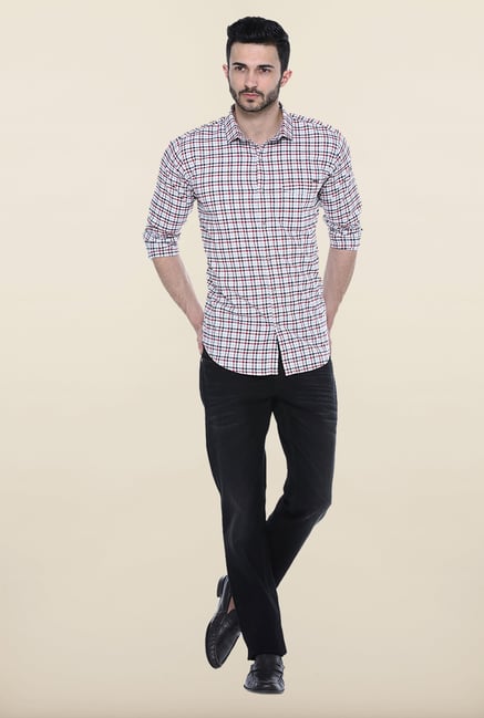 Basics Red Checks Slim Fit Casual Shirt Basics Red Checks Slim Fit Casual Shirt