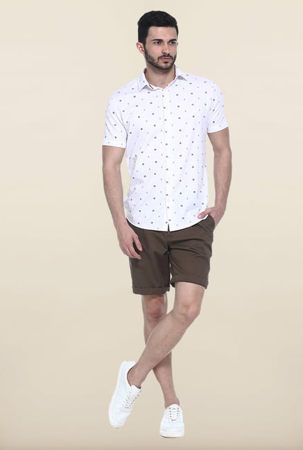 Basics White Printed Casual Shirt Basics White Printed Casual Shirt