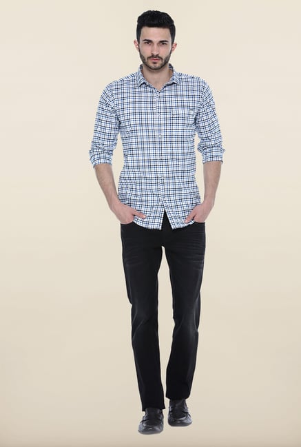 Basics Blue Cotton Slim Fit Casual Shirt Basics Blue Cotton Slim Fit Casual Shirt