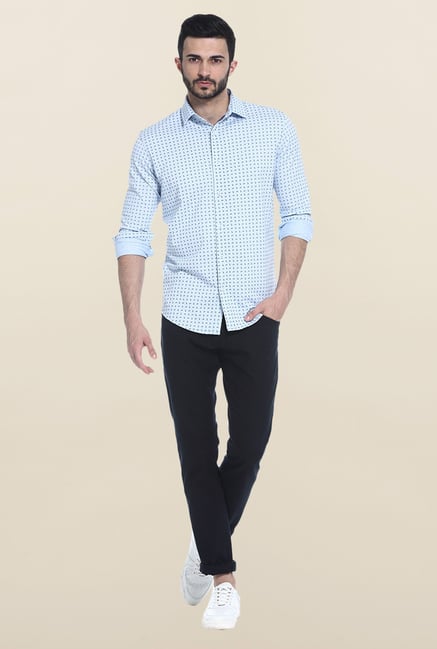Basics Blue Slim Fit Casual Shirt Basics Blue Slim Fit Casual Shirt