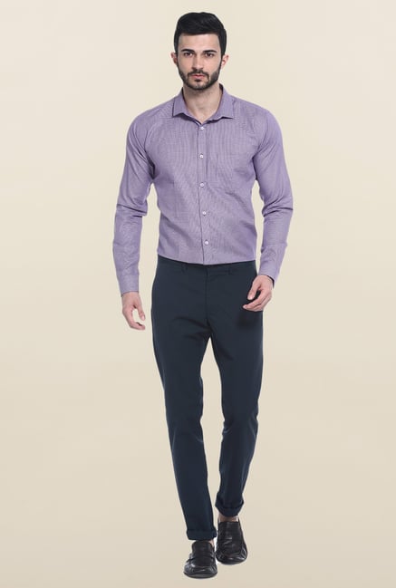 Basics Lavender Self Print Casual Shirt Basics Lavender Self Print Casual Shirt