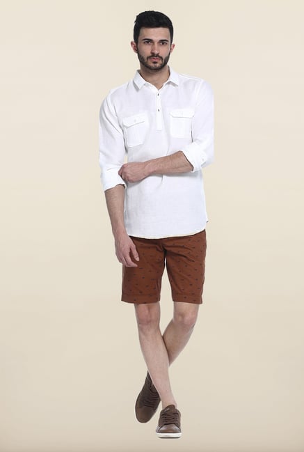 Basics White Solid Linen Casual Shirt Basics White Solid Linen Casual Shirt