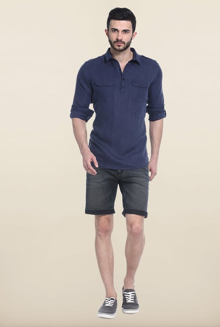 Basics Navy Solid Casual Shirt Basics Navy Solid Casual Shirt