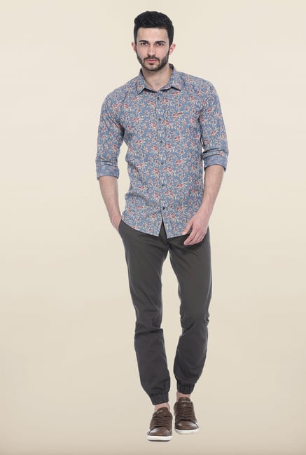 Basics Blue Floral Printed Casual Shirt Basics Blue Floral Printed Casual Shirt