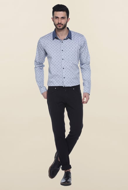 Basics Blue Cotton Slim Fit Casual Shirt Basics Blue Cotton Slim Fit Casual Shirt