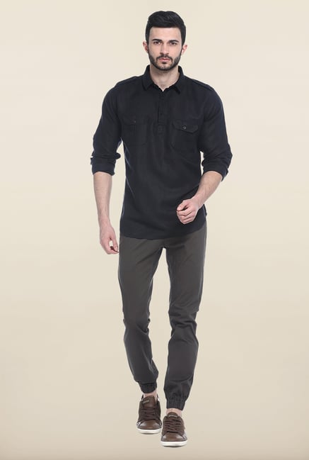 Basics Black Solid Casual Shirt Basics Black Solid Casual Shirt