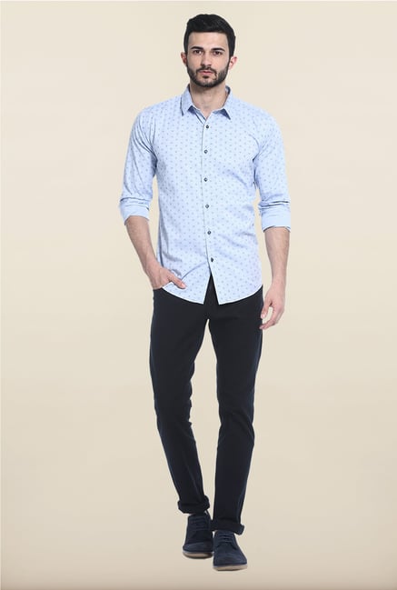 Basics Sky Blue Printed Casual Shirt Basics Sky Blue Printed Casual Shirt