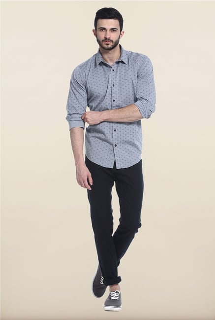 Basics Grey Cotton Casual Shirt Basics Grey Cotton Casual Shirt