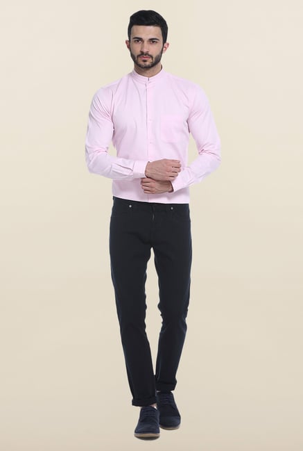 Basics Pink Solid Mandarin Collar Shirt Basics Pink Solid Mandarin Collar Shirt