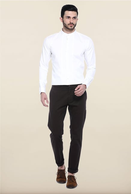 Basics White Solid Casual Shirt Basics White Solid Casual Shirt