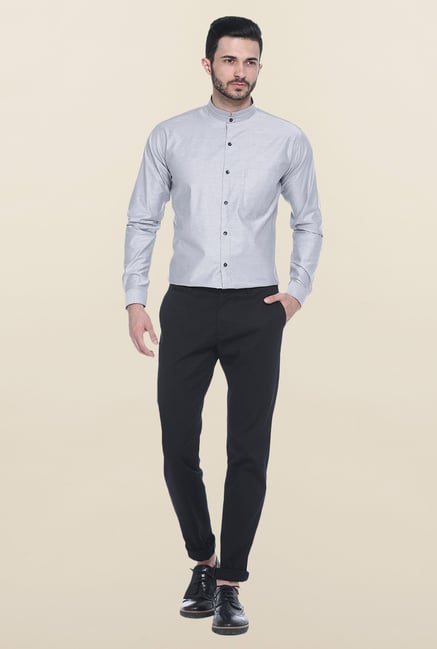 Basics Light Grey Solid Casual Shirt Basics Light Grey Solid Casual Shirt