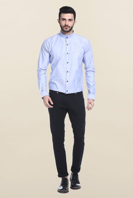 Basics Blue Solid Casual Shirt Basics Blue Solid Casual Shirt